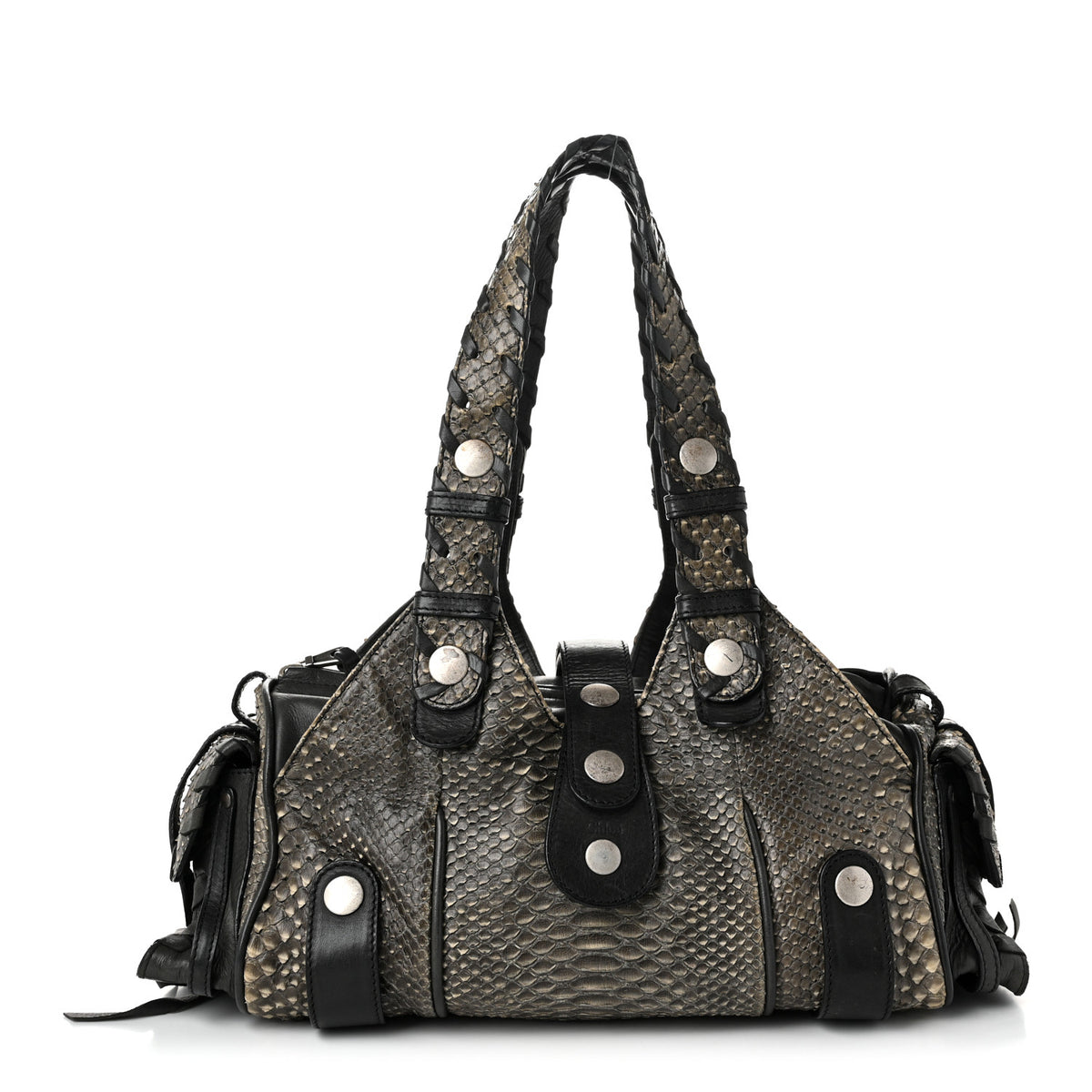 Snakeskin Calfskin Silverado Shoulder Bag Grey