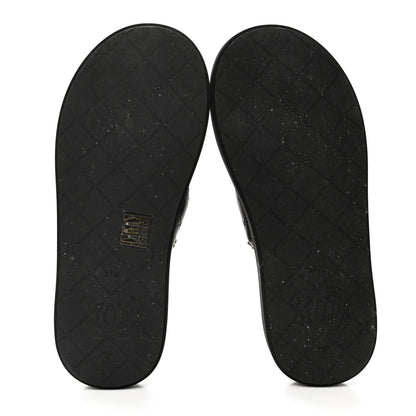 Chanel Lambskin Quilted Padded Charms Thong Sandals 37.5 Black 5 of 8