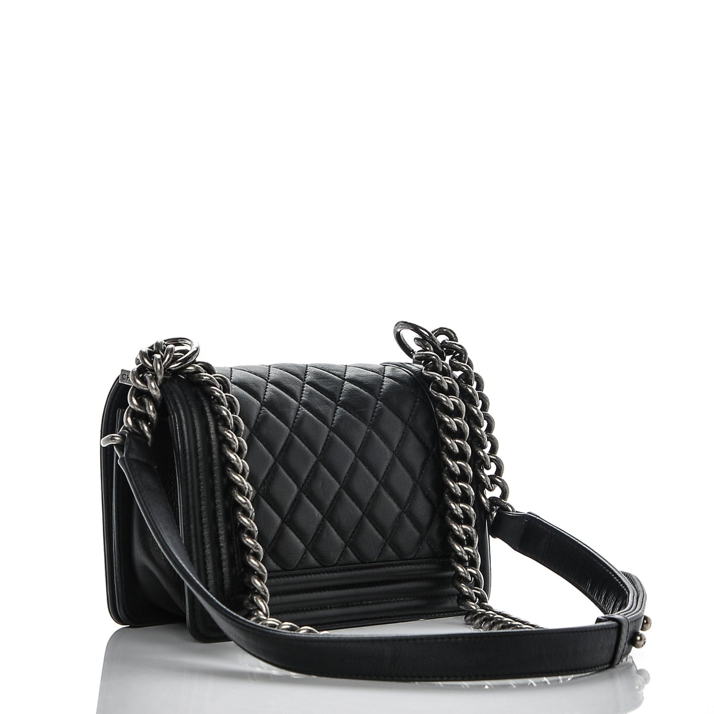Calfskin Quilted Small Boy Flap Black