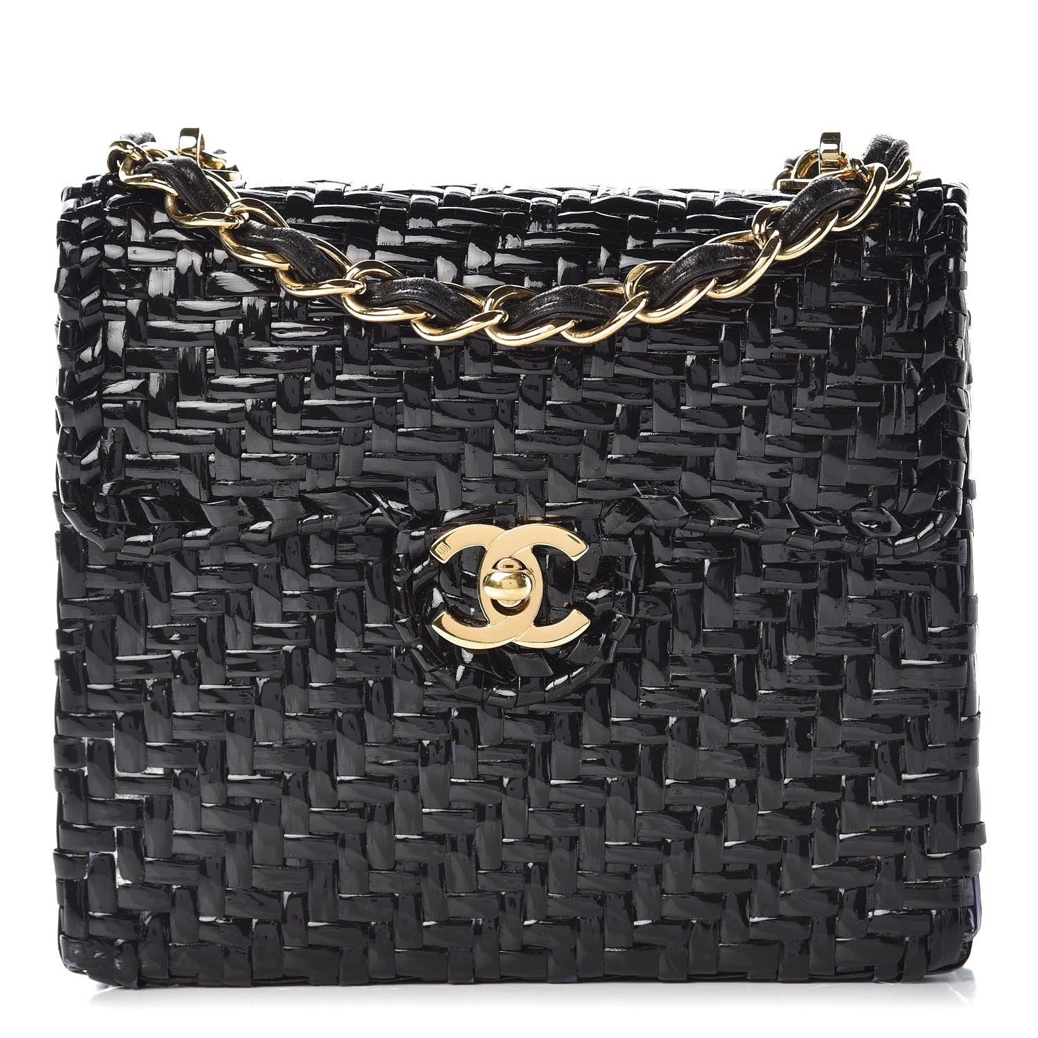 Chanel Patent Woven Mini Flap Black 1 of 11