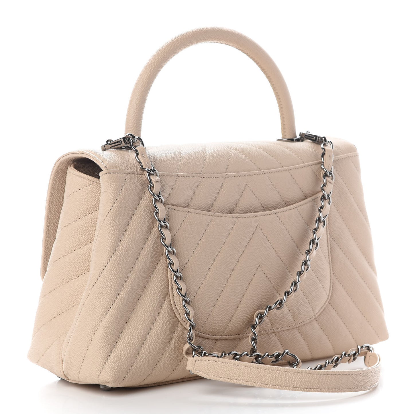 Caviar Chevron Quilted Small Coco Handle Flap Light Beige