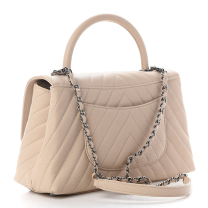 Chanel Caviar Chevron Quilted Small Coco Handle Flap Light Beige 2 of 8