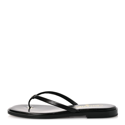 Chanel Goatskin CC Times Square Thong Sandals 38 Black 1 of 11