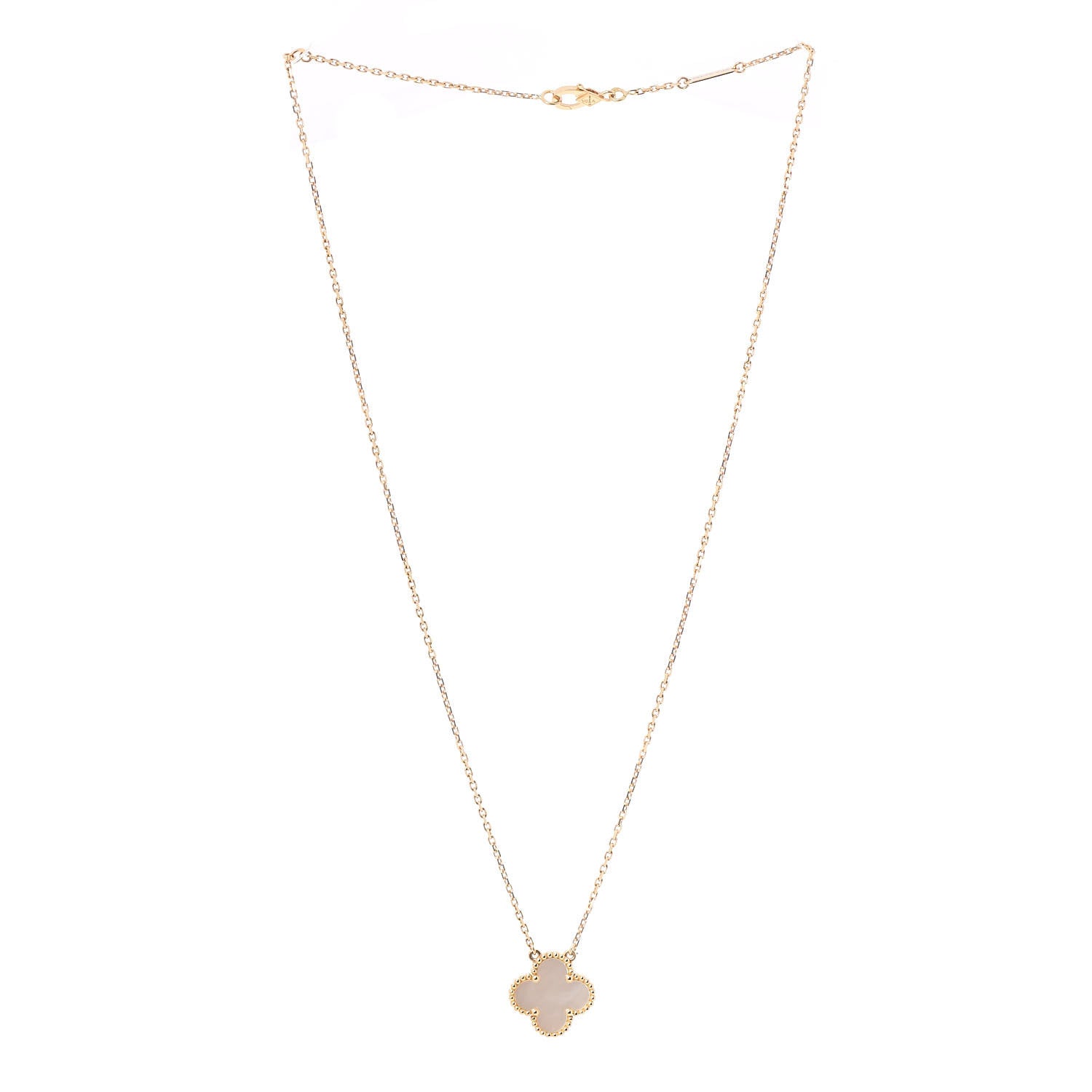 Van Cleef & Arpels 18K Yellow Gold Mother of Pearl Vintage Alhambra Pendant Necklace 3 of 7