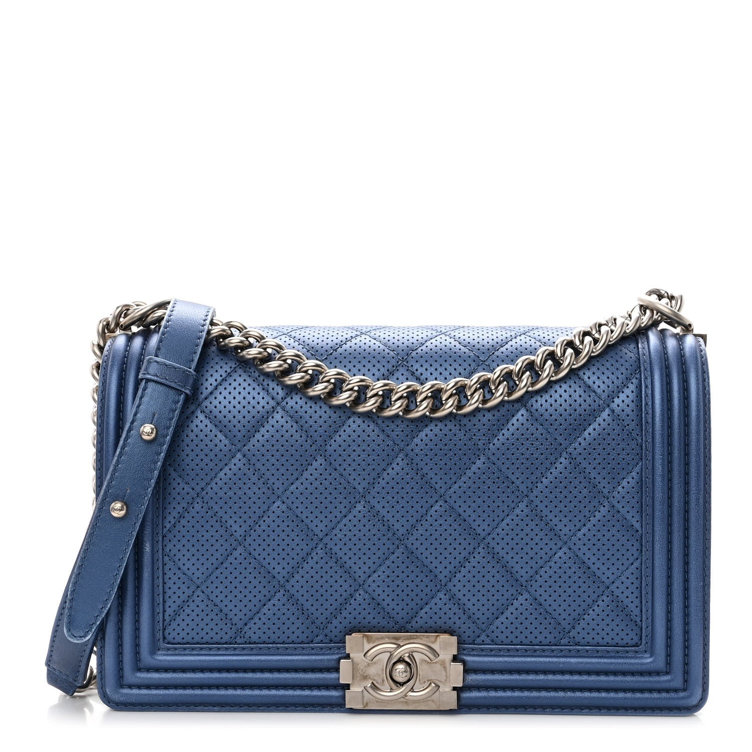 Chanel Perforated Lambskin Quilted New Medium Boy Flap Blue 1 of 12