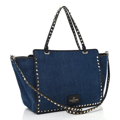 Valentino Garavani Denim Butterfly Embroidered Medium Rockstud Tote Light Denim Multicolor 3 of 10