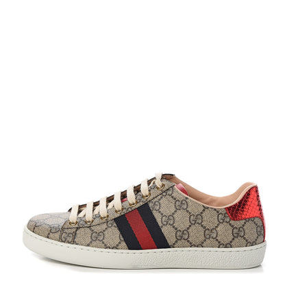 Gucci GG Supreme Monogram Womens Ace Low-Top Sneaker 37.5 Beige 1 of 9