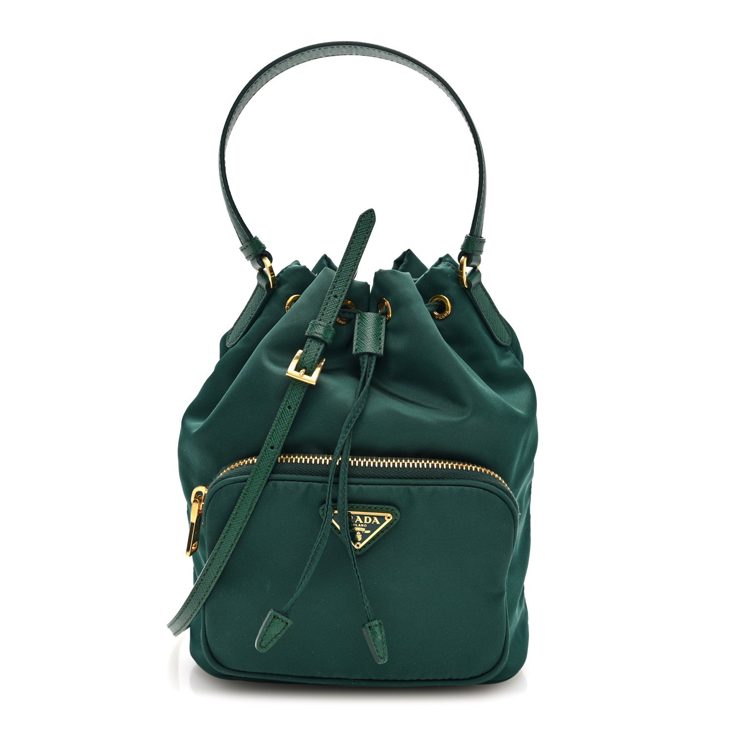 Prada Nylon Vela Saffiano Mini Bucket Crossbody Bag Oleandro 1 of 9