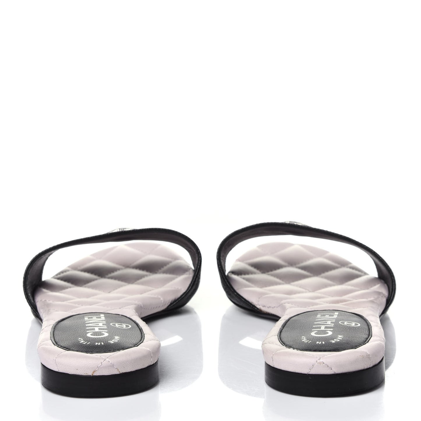Goatskin Lambskin Quilted CC Sandal Mules 37.5 Black White