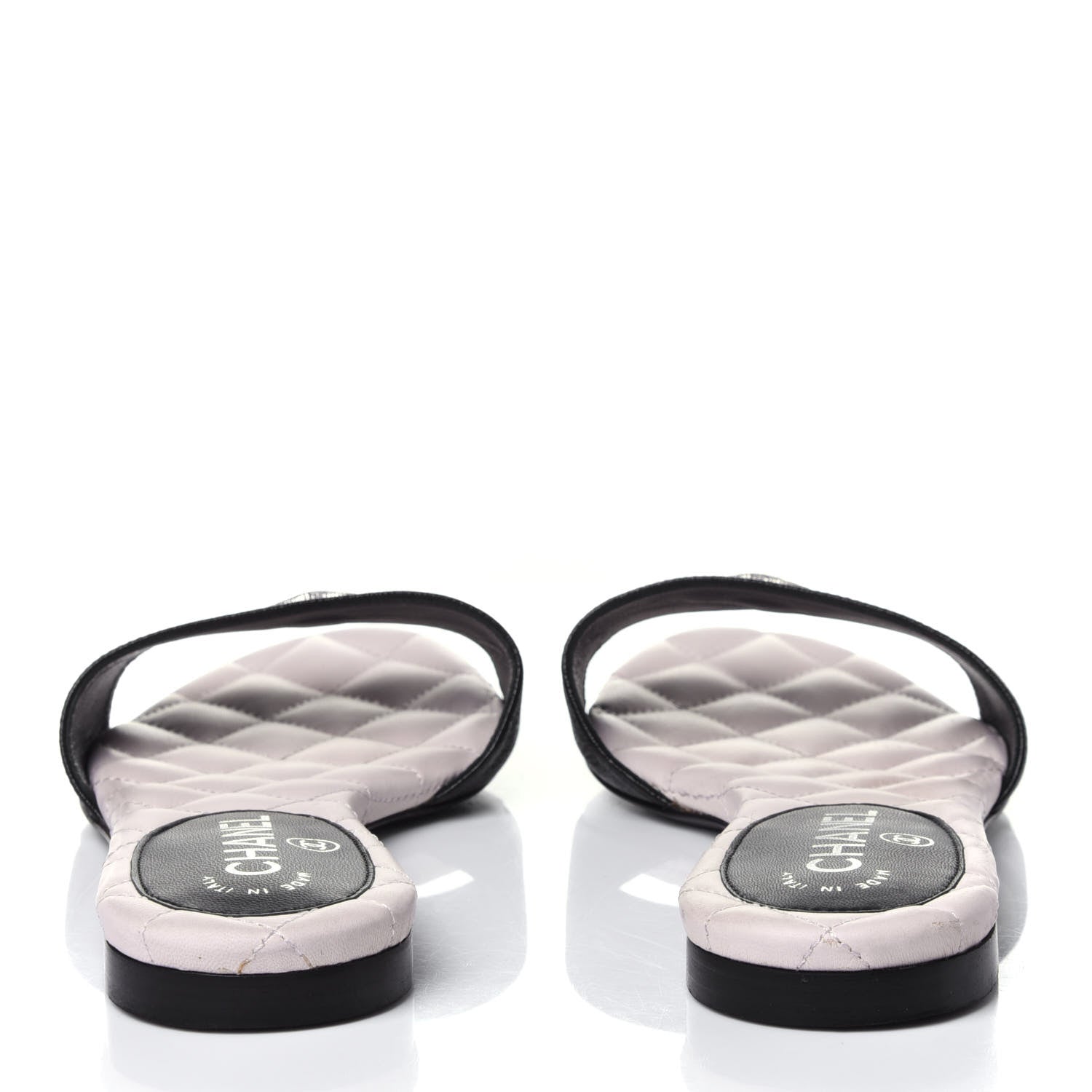 Chanel Goatskin Lambskin Quilted CC Sandal Mules 37.5 Black White 5 of 12