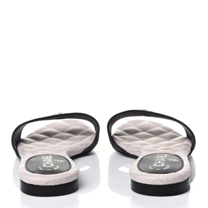 Chanel Goatskin Lambskin Quilted CC Sandal Mules 37.5 Black White 5 of 12