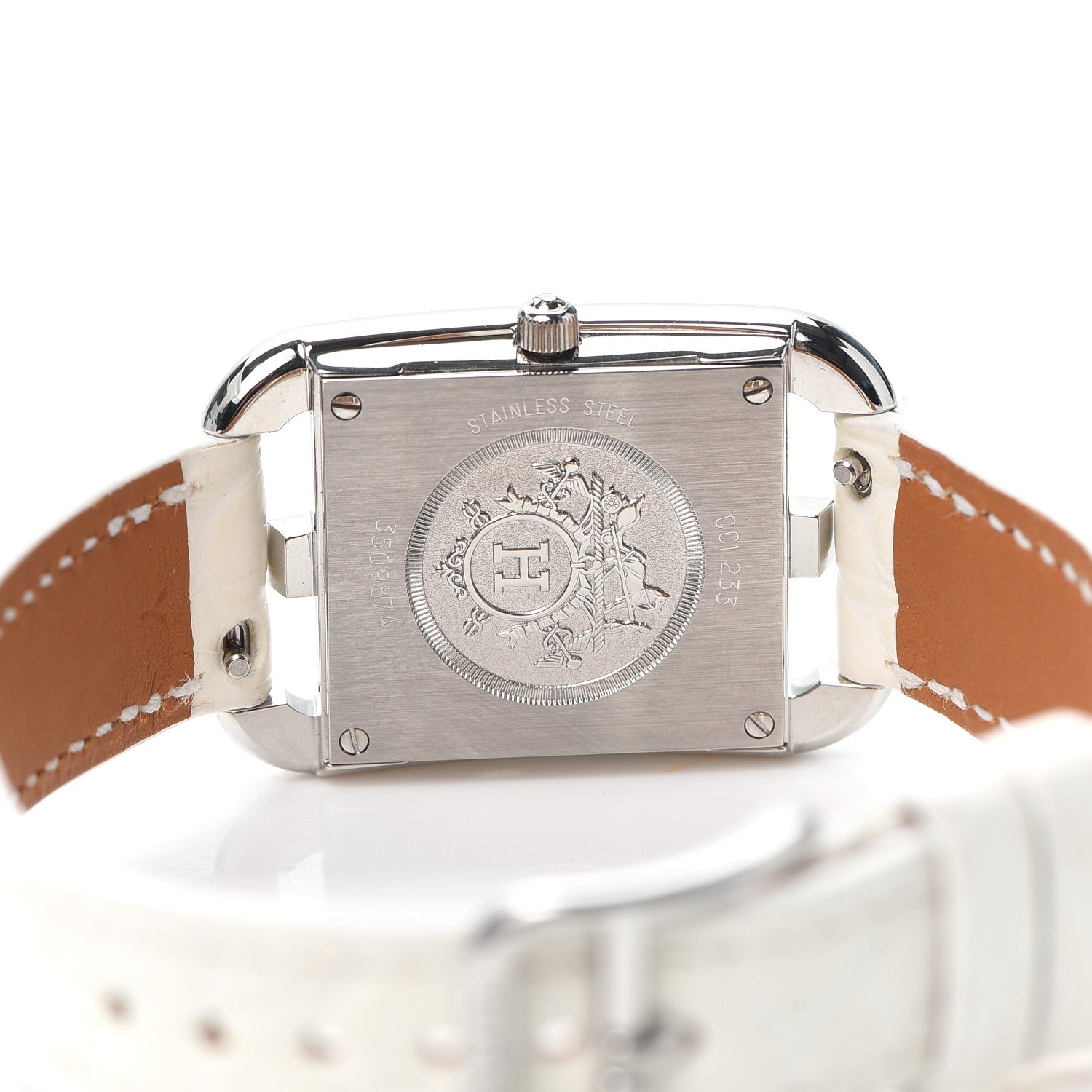 Hermes Stainless Steel Alligator Diamond Pink Sapphire Mother of Pearl 23mm Cape Cod Quartz Watch Blanc 4 of 5