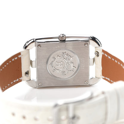 Hermes Stainless Steel Alligator Diamond Pink Sapphire Mother of Pearl 23mm Cape Cod Quartz Watch Blanc 4 of 5