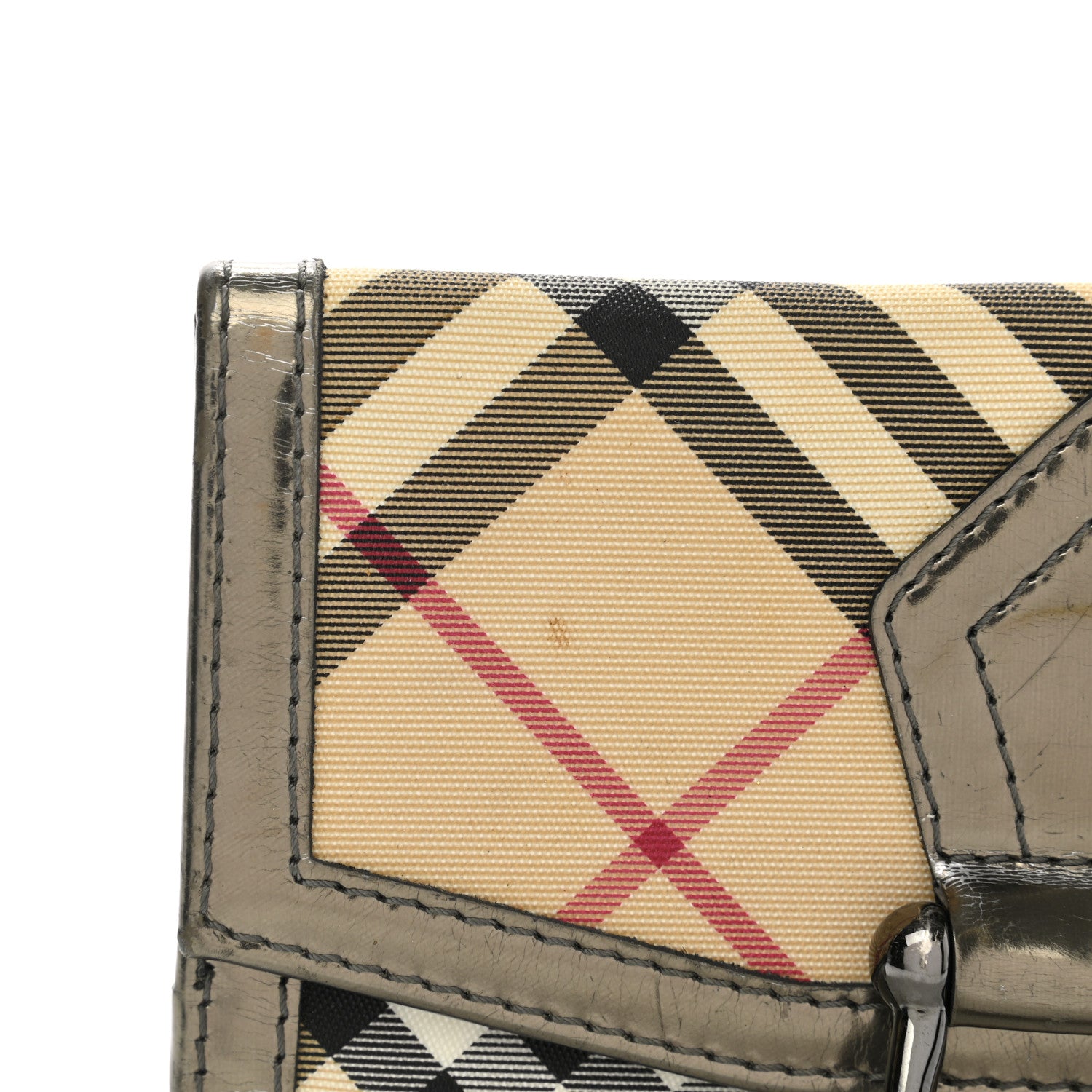 Burberry Patent Nova Check Tri-Fold Wallet Pewter 12 of 15