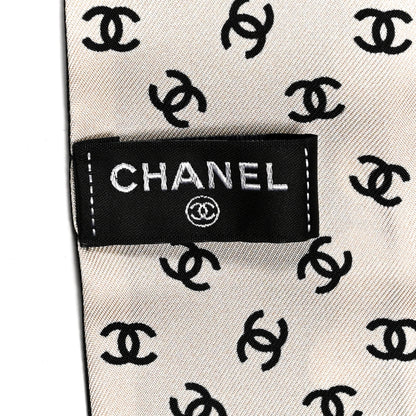 Chanel Silk Pearl CC Chain Slim Bandeau Scarf Dark Grey Blue Ecru 3 of 3