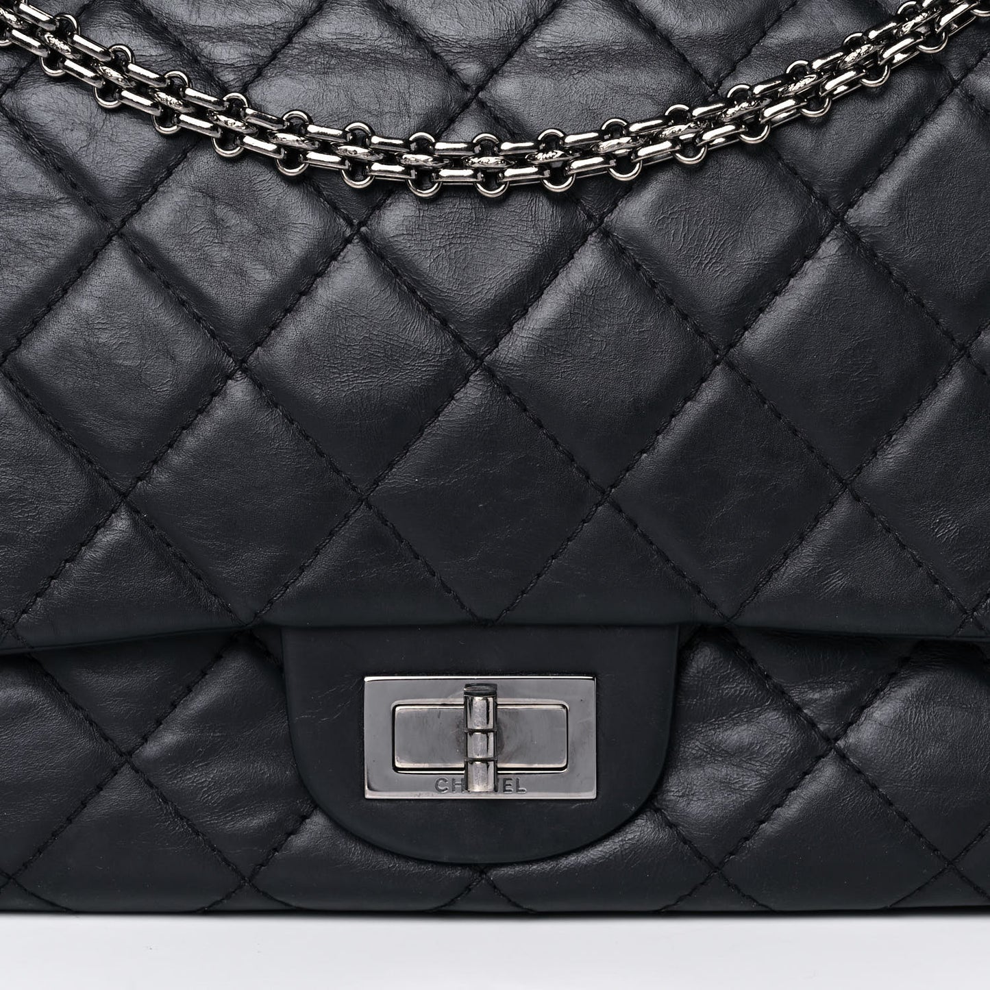 Aged Calfskin Quilted 2.55 Reissue 227 Flap Navy Blue