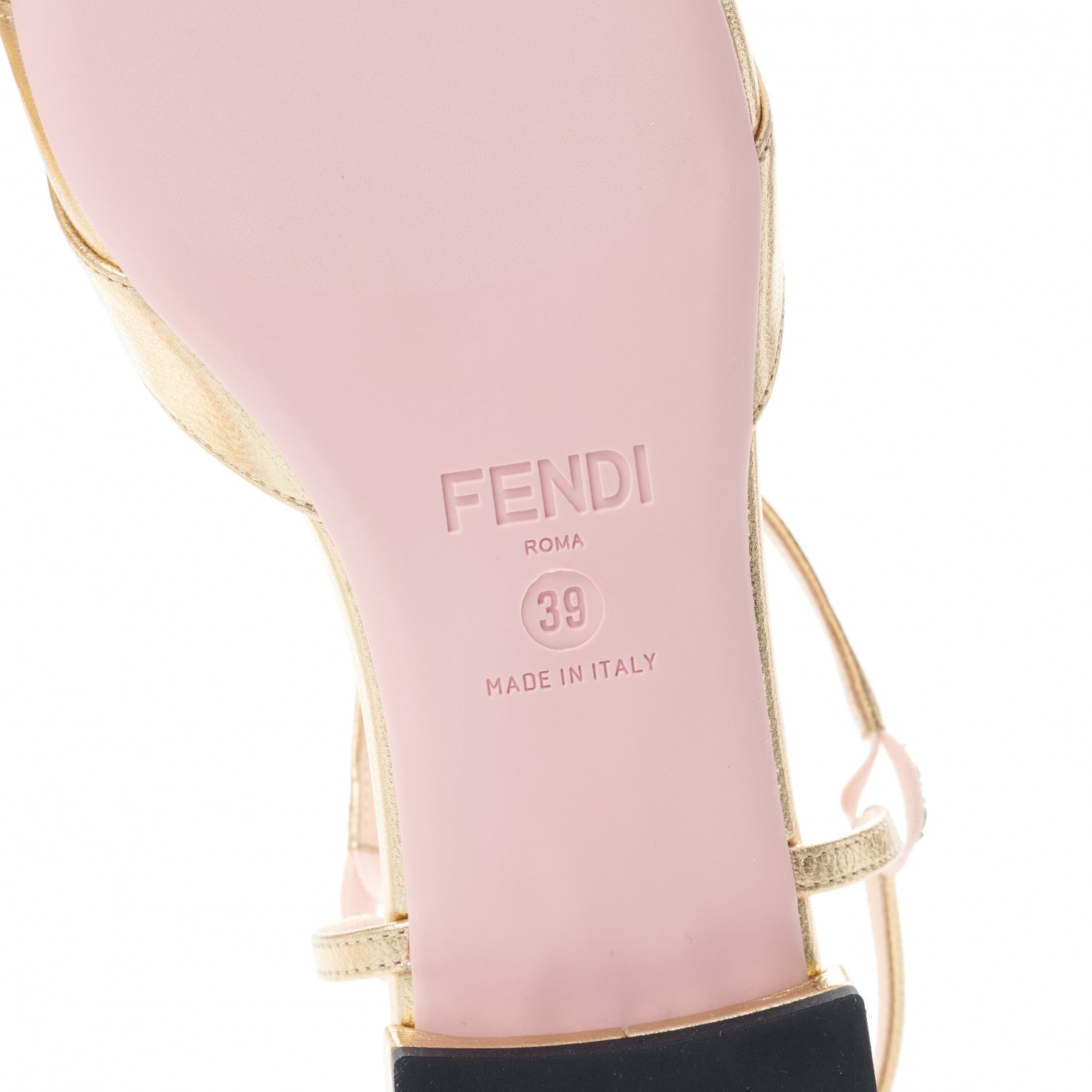 Fendi Metallic Calfskin T-strap Square Toe Flat 39 Gold 6 of 7