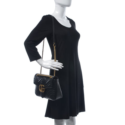 Gucci Calfskin Matelasse Medium GG Marmont Shoulder Bag Black 2 of 7