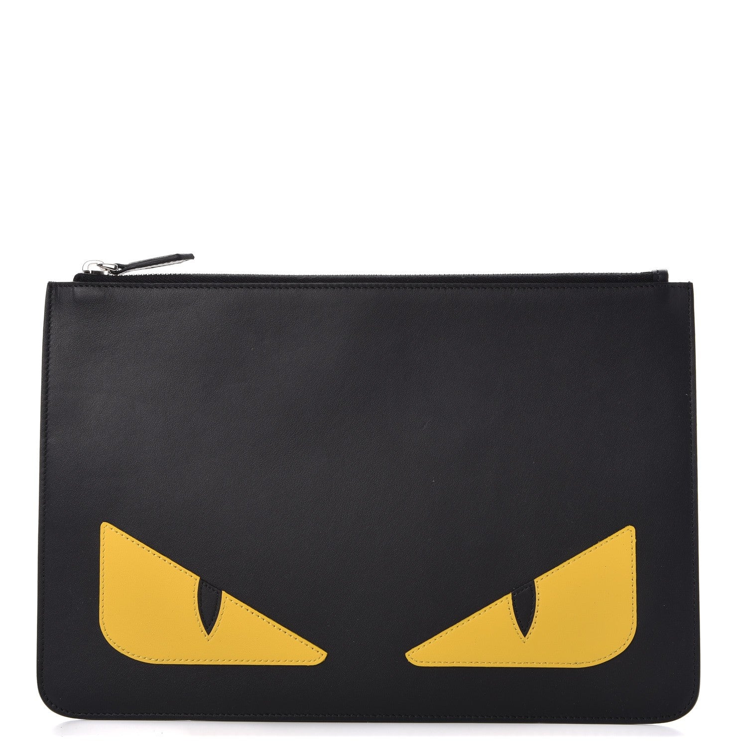 Fendi Vitello Century Monster Eyes Inlay Pouch Black Giallo 1 of 8