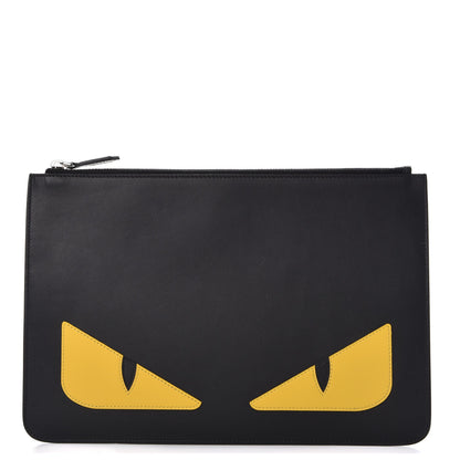 Fendi Vitello Century Monster Eyes Inlay Pouch Black Giallo 1 of 8