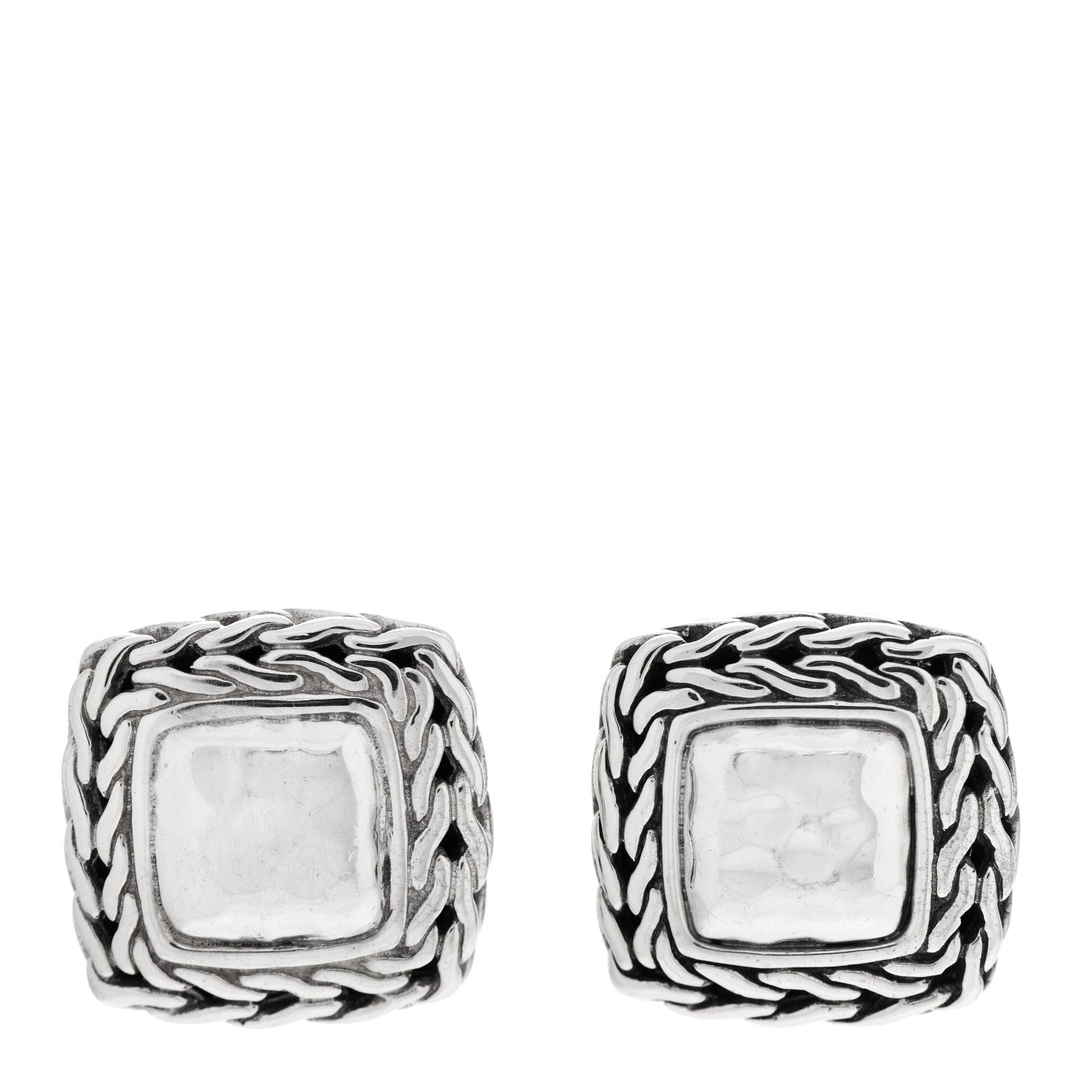 John Hardy Sterling Silver Classic Chain Square Hammered Stud Earrings 1 of 4
