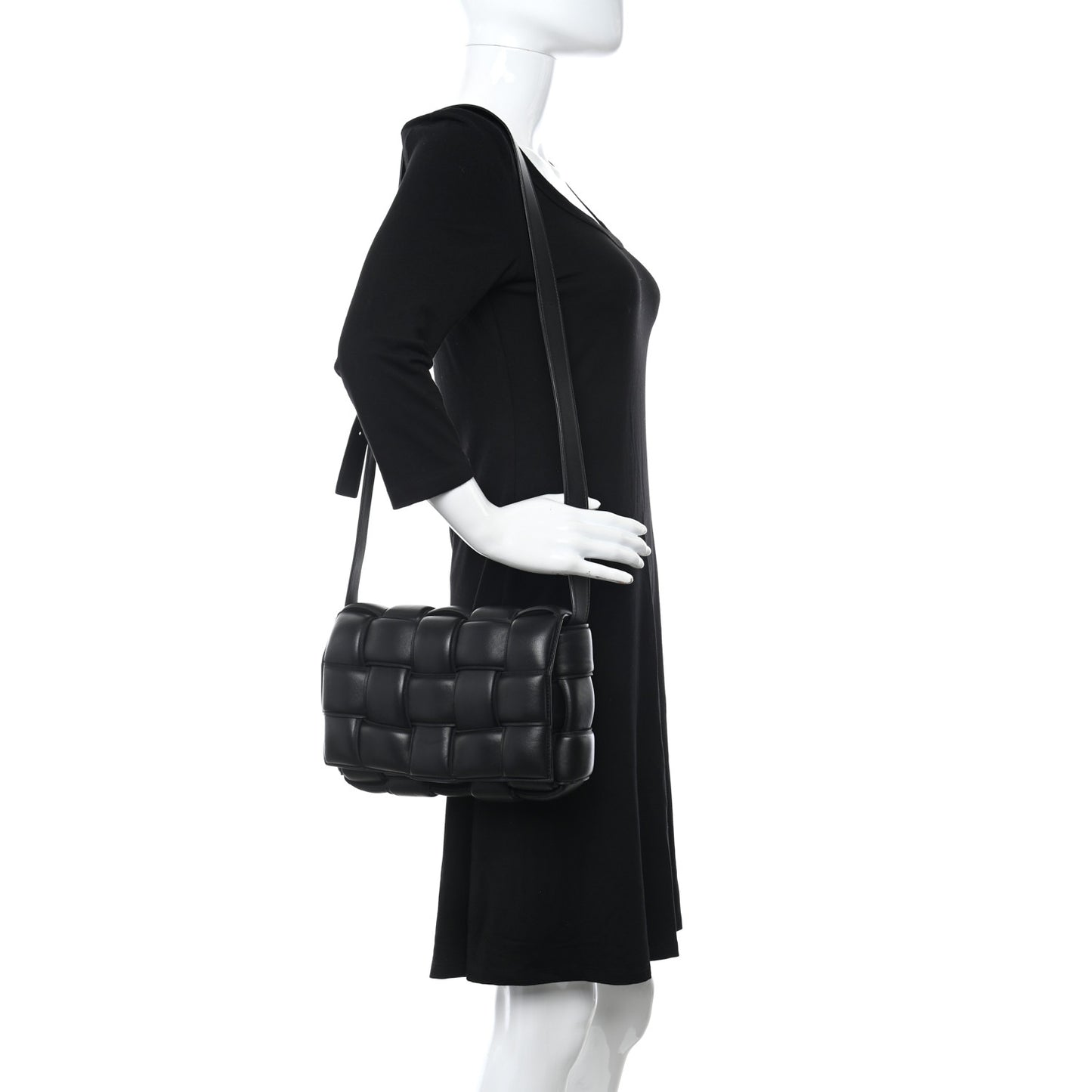Nappa Maxi Intreccio Padded Cassette Crossbody Bag Black