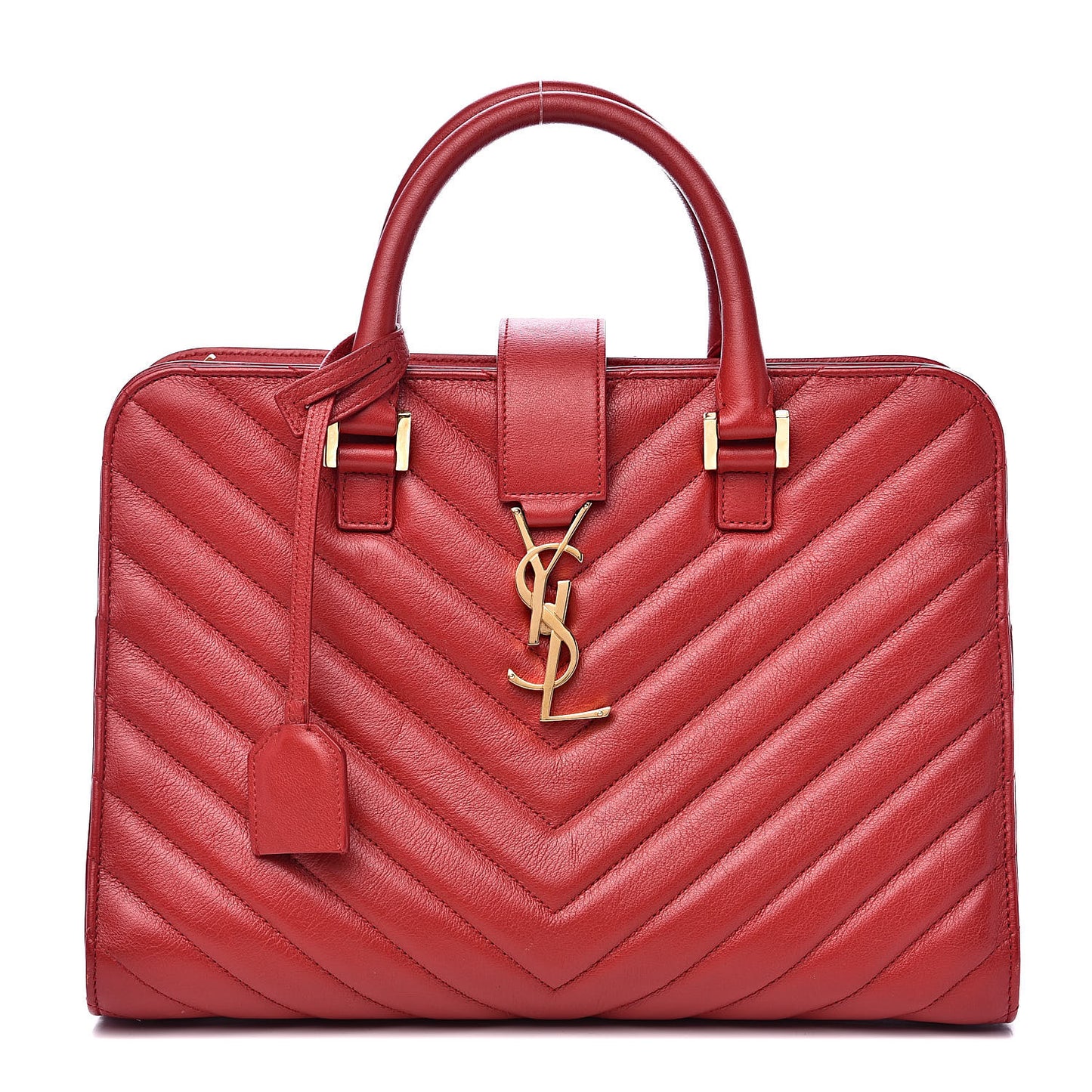 Calfskin Matelasse Chevron Small Monogram Cabas Lipstick Red