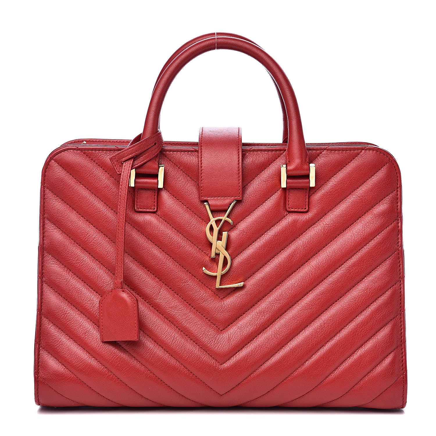 Saint Laurent Calfskin Matelasse Chevron Small Monogram Cabas Lipstick Red 1 of 14