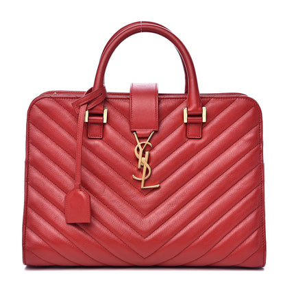 Saint Laurent Calfskin Matelasse Chevron Small Monogram Cabas Lipstick Red 1 of 14