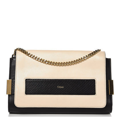 Chloe Lambskin Snakeskin Medium Elle Chain Clutch Cream Black 1 of 10