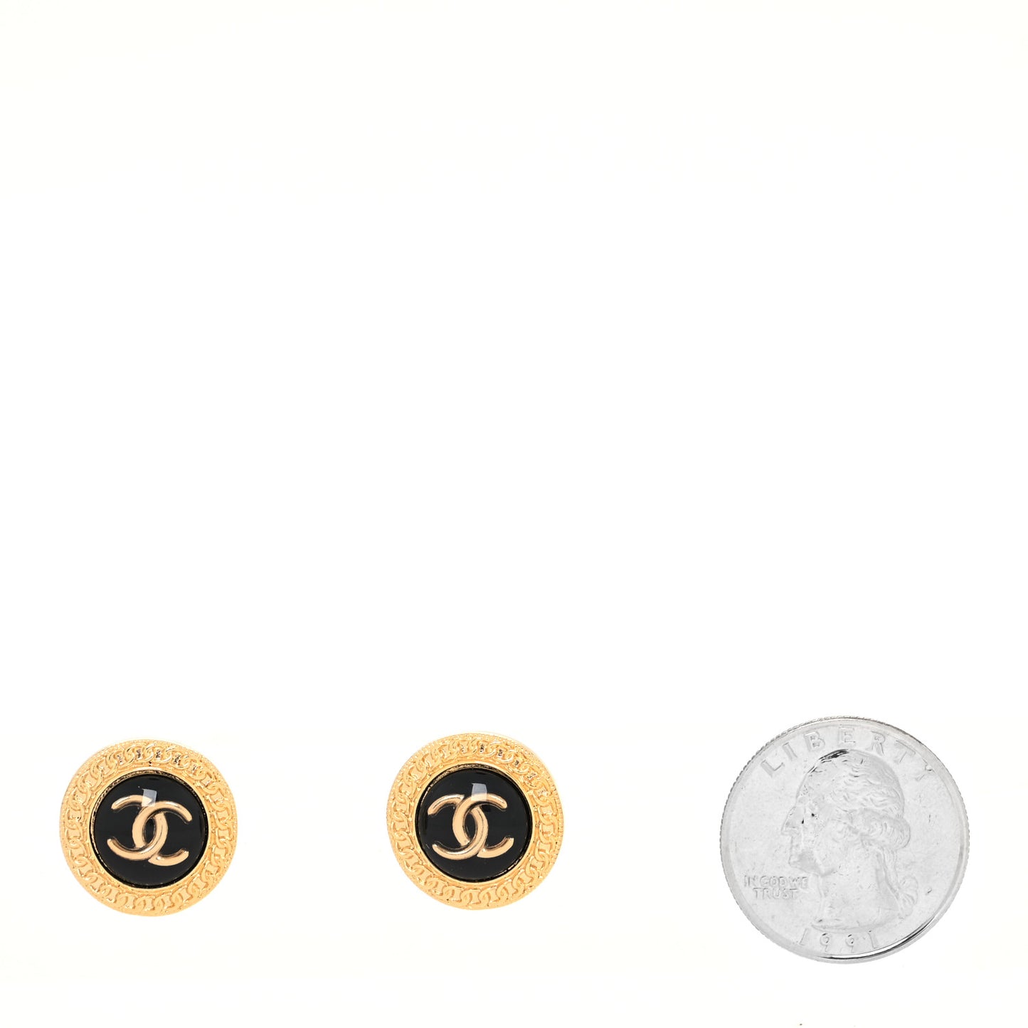 Resin CC Chain Round Earrings Gold Black