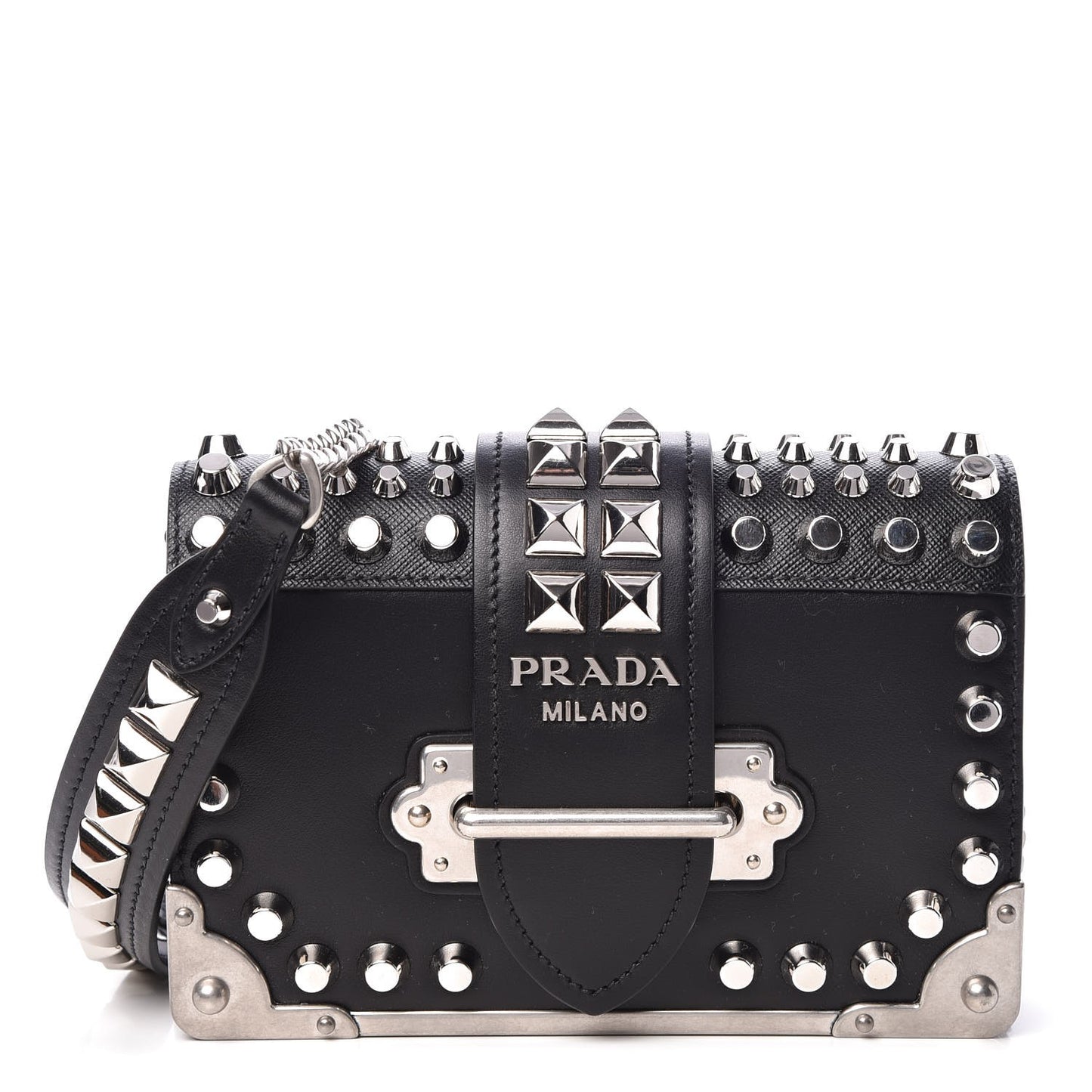 City Calf Saffiano Studded Small Cahier Bag Black