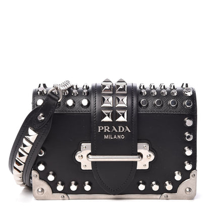 Prada City Calf Saffiano Studded Small Cahier Bag Black 1 of 6