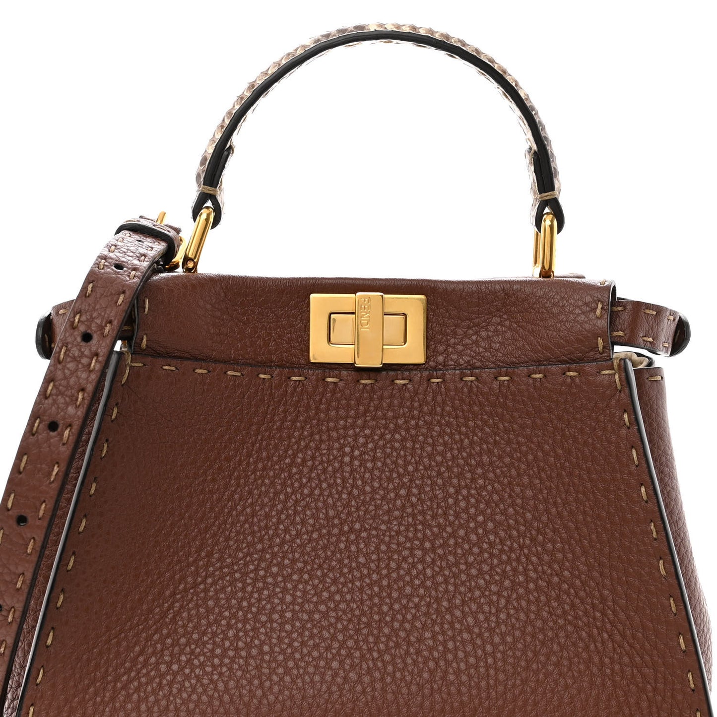 Cuoio Romano Snakeskin Selleria Bi-Color Mini Peekaboo Iconic Satchel Ghianda Camelia White