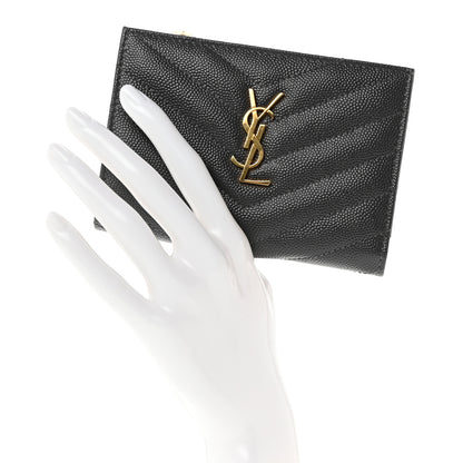 Saint Laurent Grain De Poudre Matelasse Chevron Monogram Zipped Two-Part Wallet Storm 2 of 6