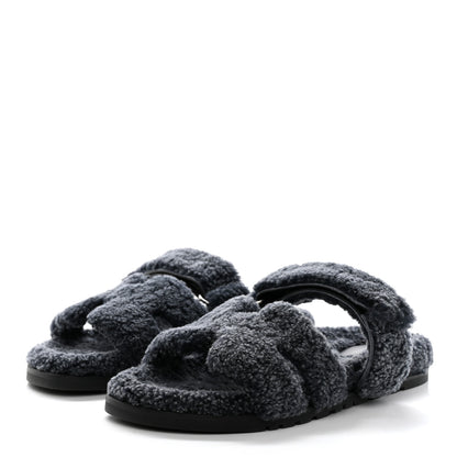 Hermes Woolskin Womens Chypre Sandals 41 Gris Chine 3 of 9