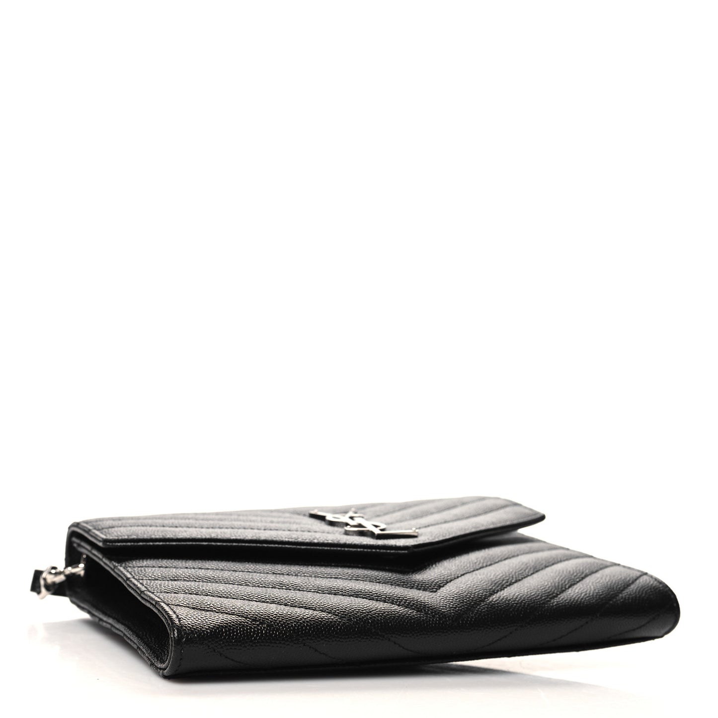 Grain De Poudre Matelasse Chevron Monogram Envelope Clutch Black