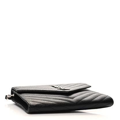 Saint Laurent Grain De Poudre Matelasse Chevron Monogram Envelope Clutch Black 4 of 10