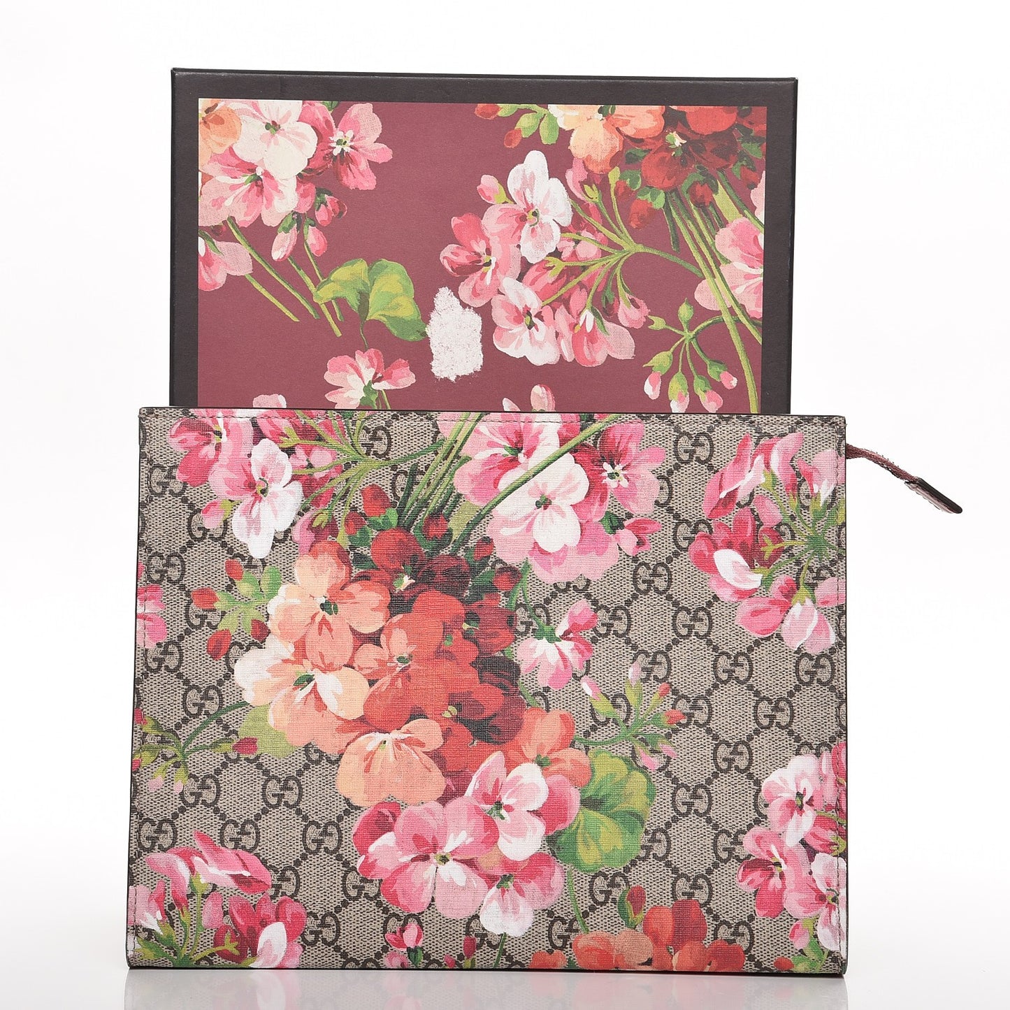 GG Supreme Monogram Blooms Large Cosmetic Case Beige Multicolor Dry Rose