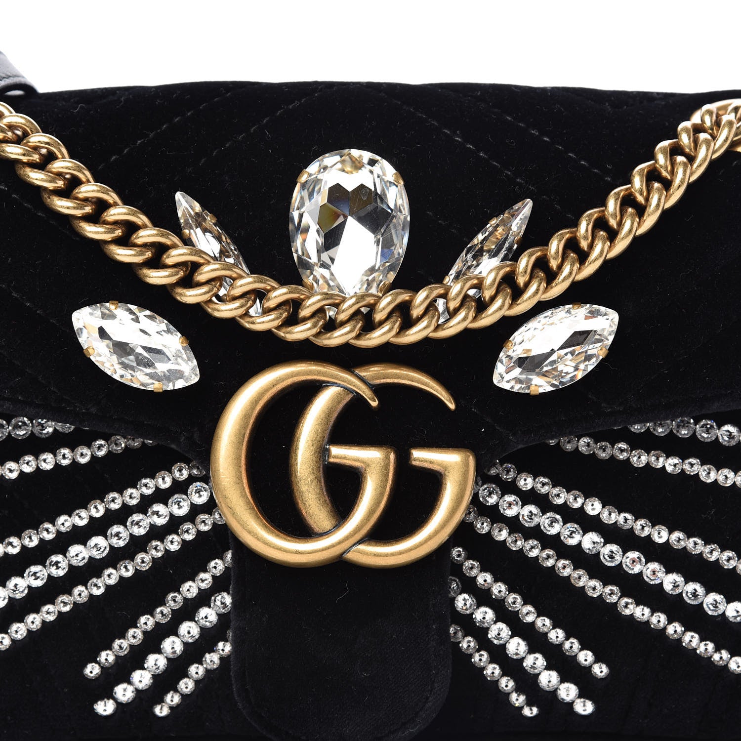 Gucci Velvet Matelasse Marquise Crystals Embroidered Small GG Marmont Shoulder Bag Black 10 of 10