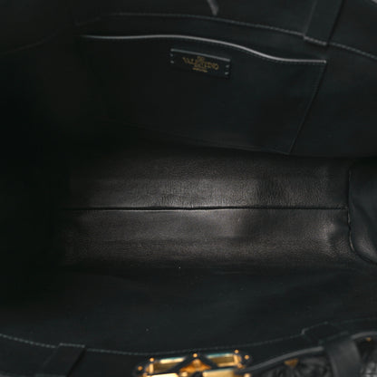Valentino Garavani Calfskin Ostrich Feather Roman Stud VLogo Tote Black 5 of 9