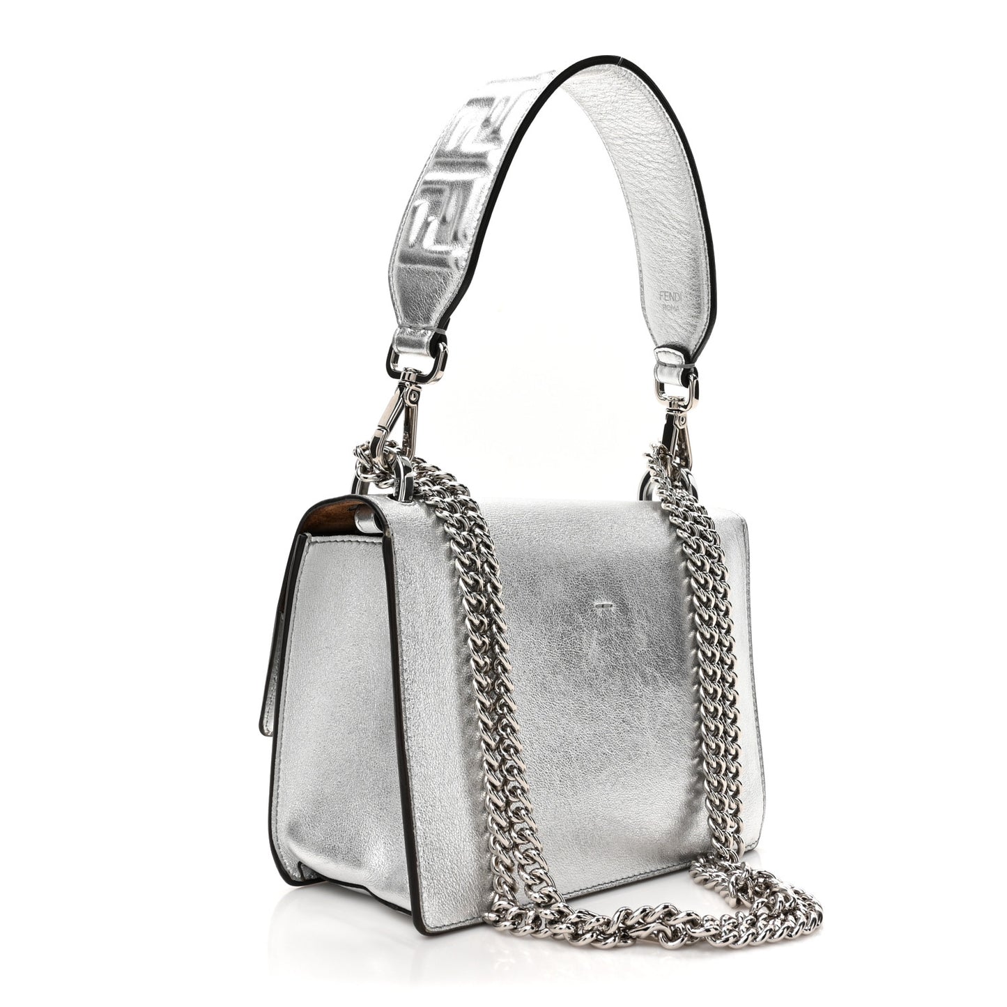 Vitello Catalan Mirror F is Fendi Small Kan U Shoulder Bag Argento