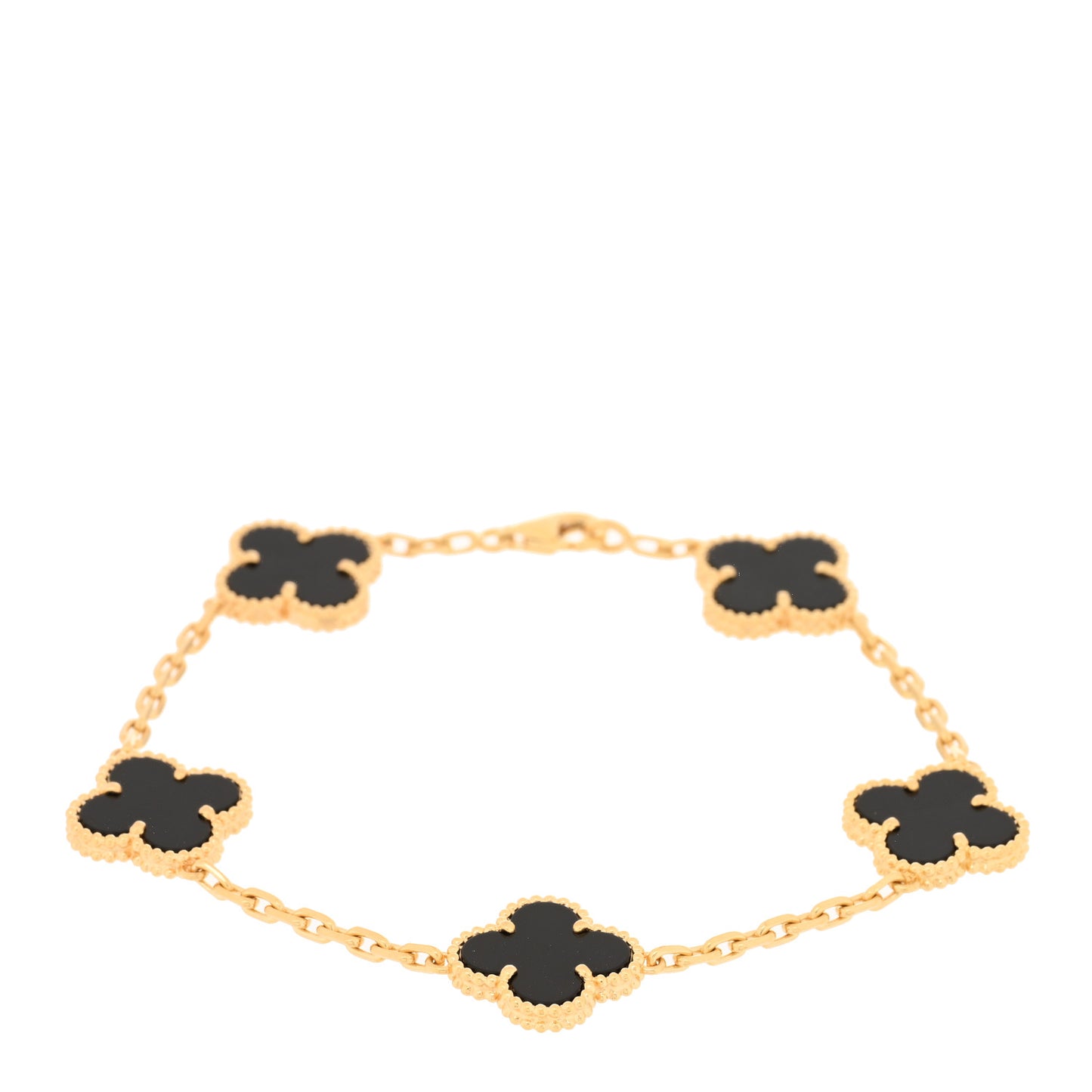 18K Yellow Gold Black Onyx 5 Motifs Vintage Alhambra Bracelet
