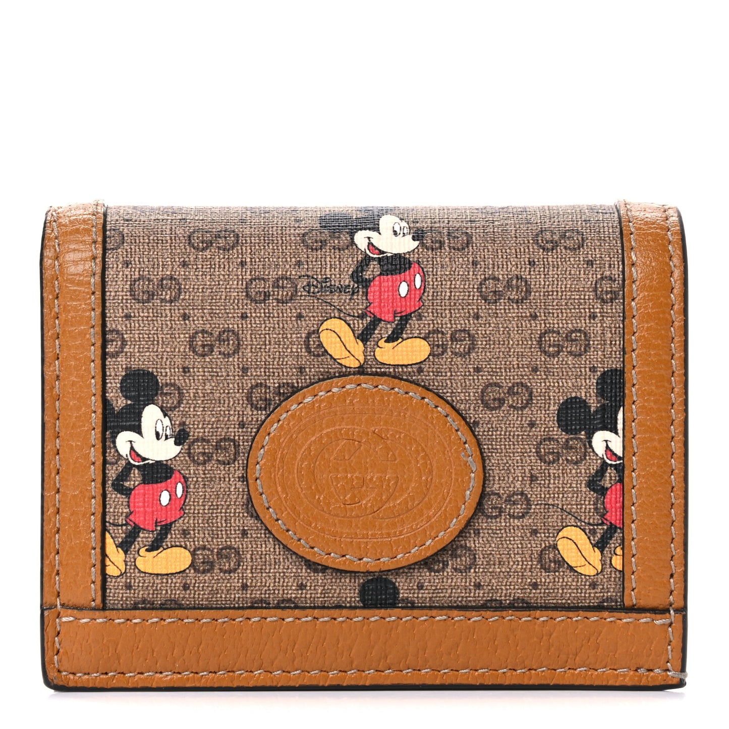X DISNEY Mini Vintage GG Supreme Monogram Mickey Mouse Card Holder Wallet Beige Vintage Sun Oil