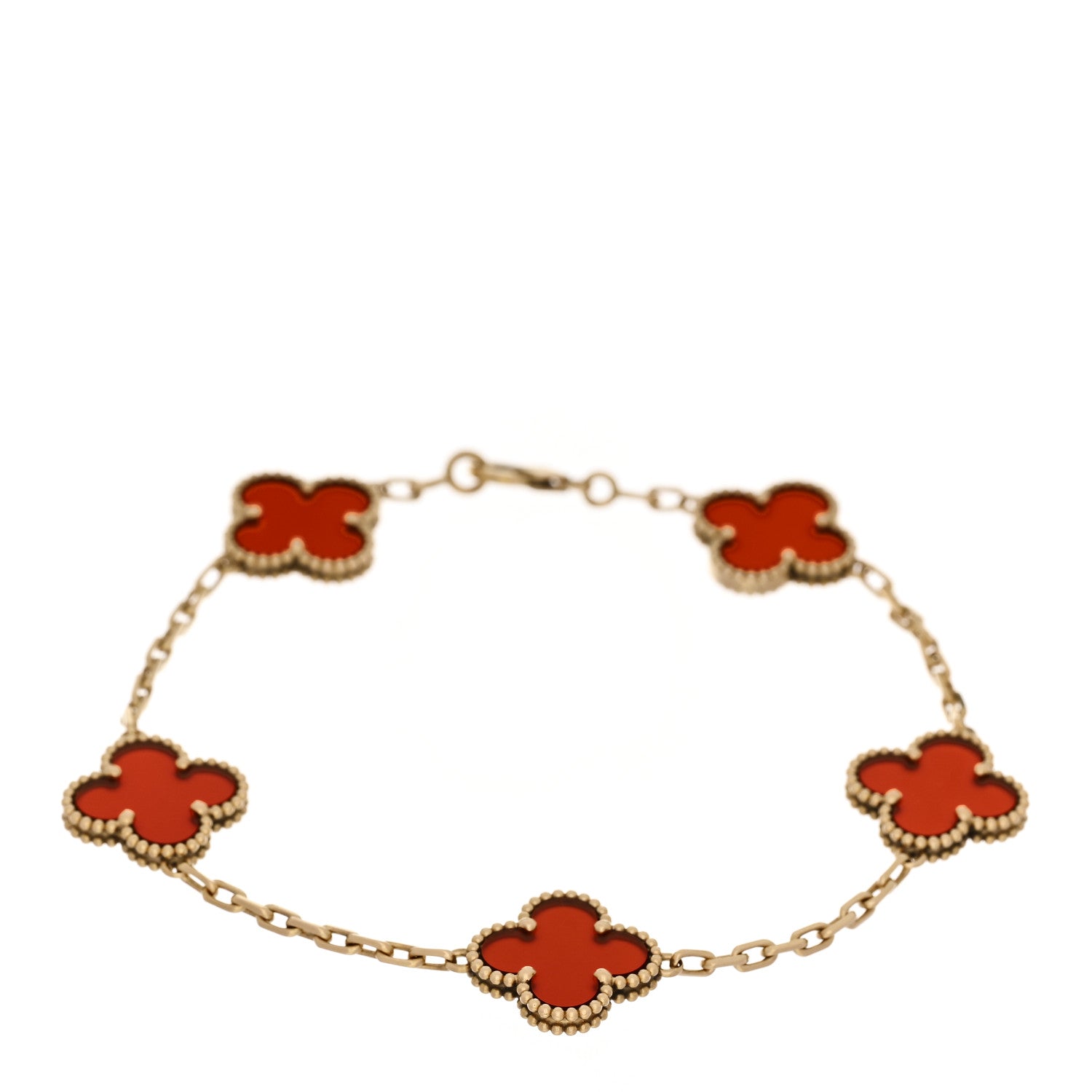 Van Cleef & Arpels 18K Yellow Gold Carnelian 5 Motifs Vintage Alhambra Bracelet 1 of 4