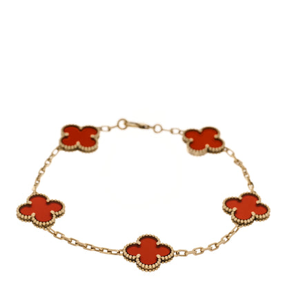 Van Cleef & Arpels 18K Yellow Gold Carnelian 5 Motifs Vintage Alhambra Bracelet 1 of 4