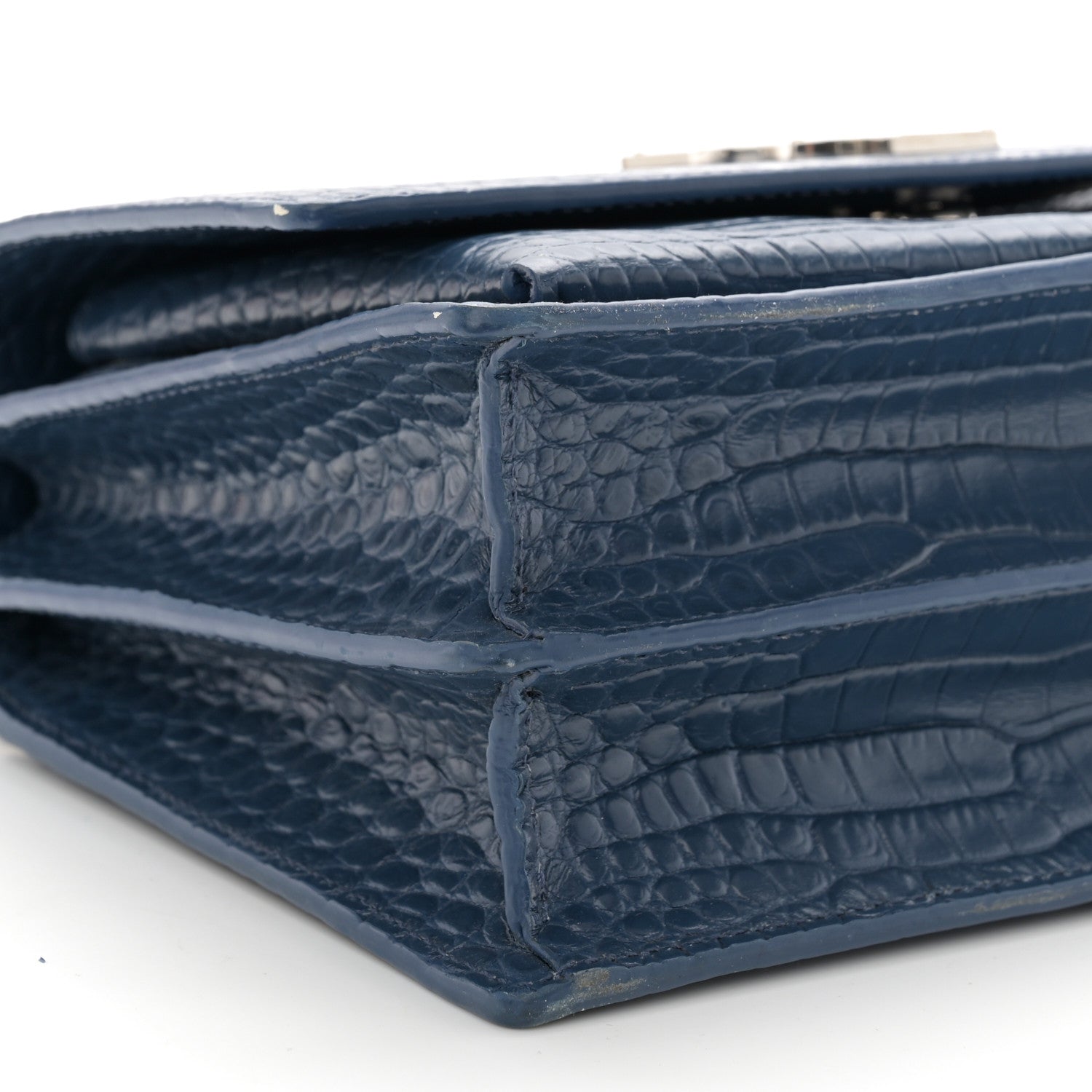 Saint Laurent Calfskin Crocodile Embossed Medium Monogram Sunset Navy 9 of 12