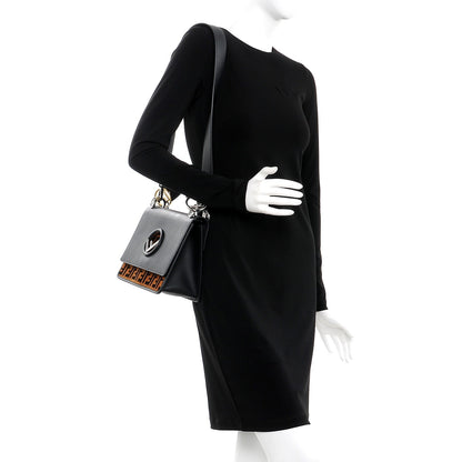 Fendi Vitello Century Velvet F is Fendi FF Kan I Shoulder Bag Black Tobacco 2 of 8