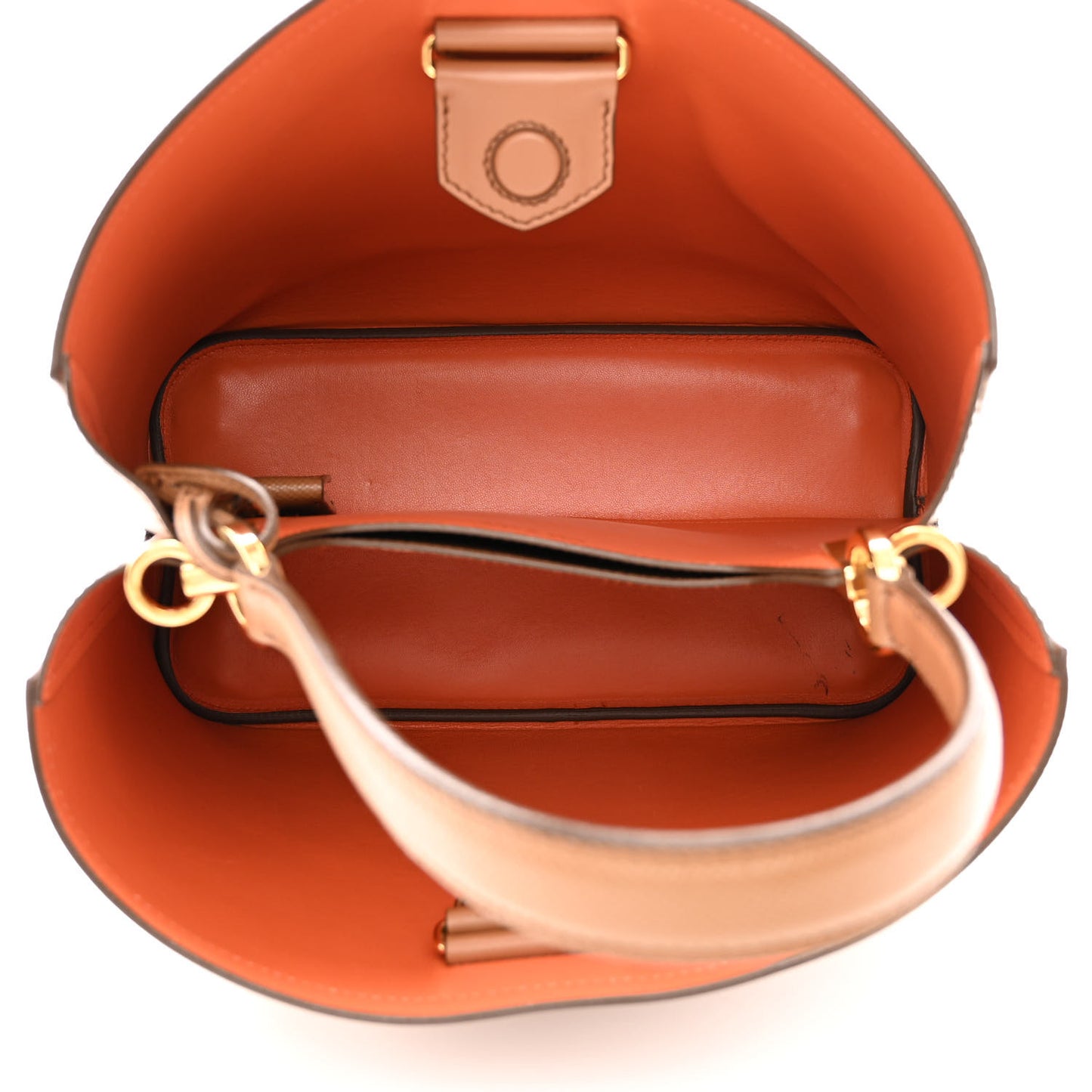 Saffiano Cuir Medium Panier Bucket Bag Caramel Papaya