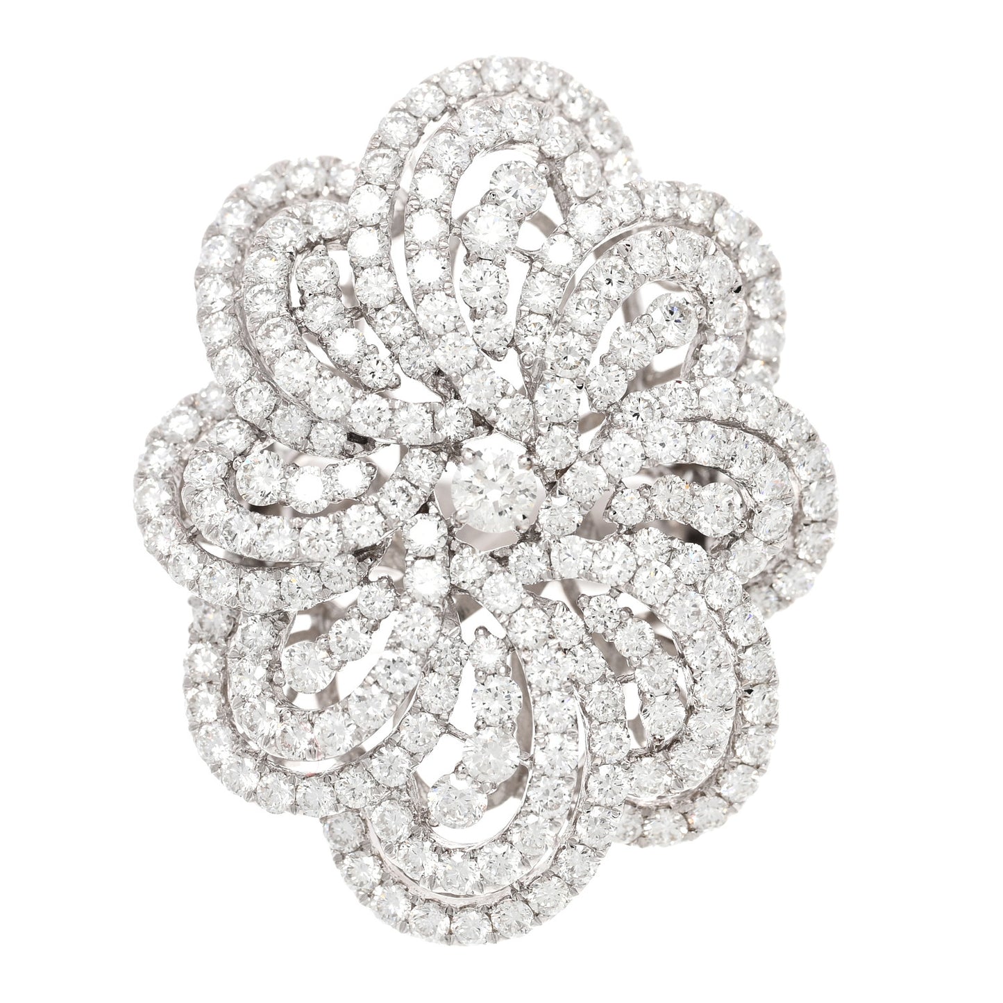 18K White Gold Diamond 5.85ctw Flower Cocktail Ring 54 7